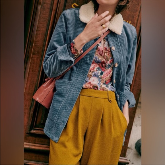 RARE Sezane blue corduroy Will jacket in vintage blue with removable sherpa - Picture 2 of 14